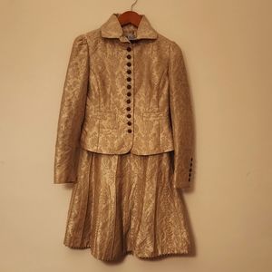Carlisle gold damask jacquard brocade peplum blazer fit flare skirt suit